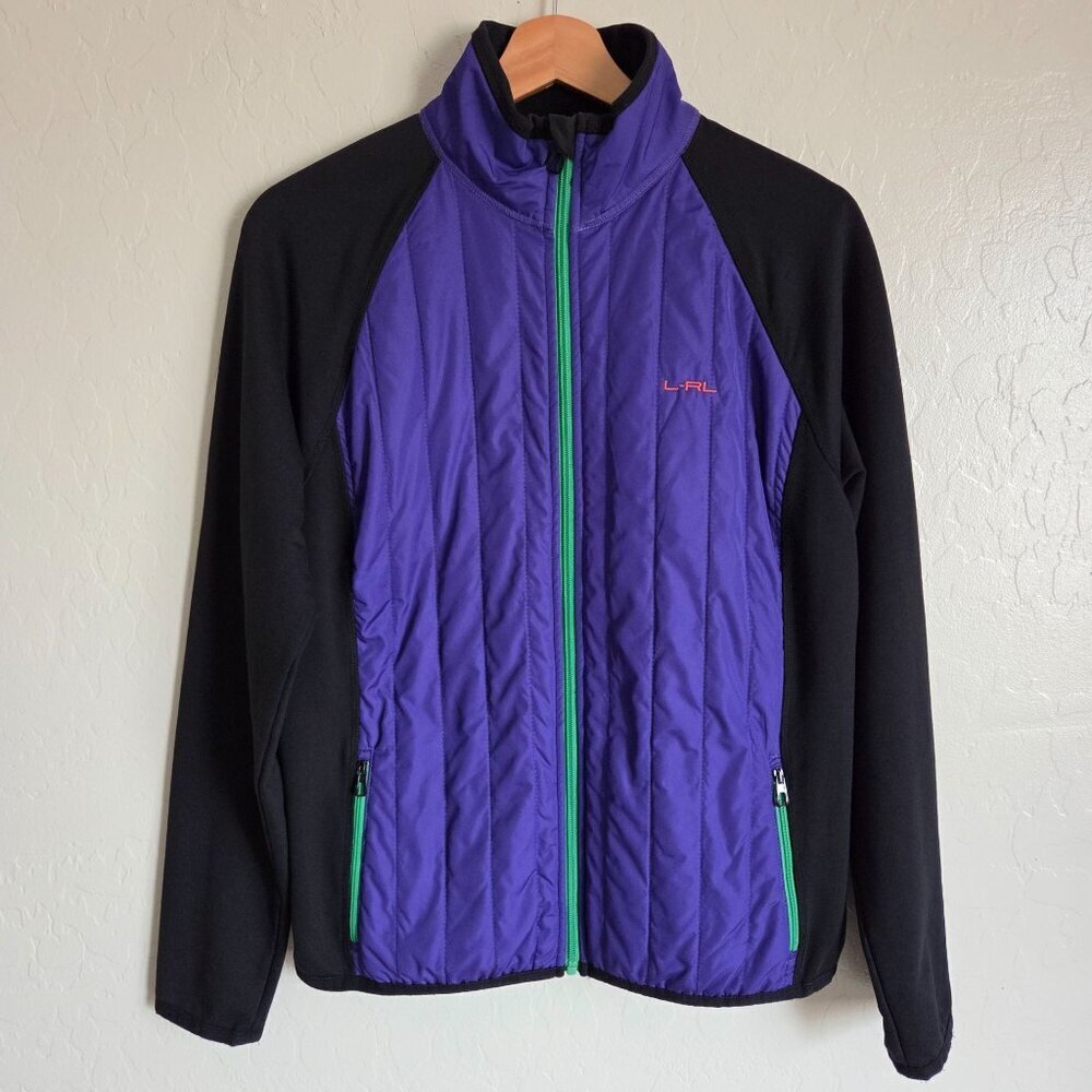 Ralph Lauren Active Quilted Mock Neck Jacket Full Zip Purple/Black Size Womens L